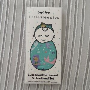 Little Sleepies Teal Mermaid Swaddle & Headband Set